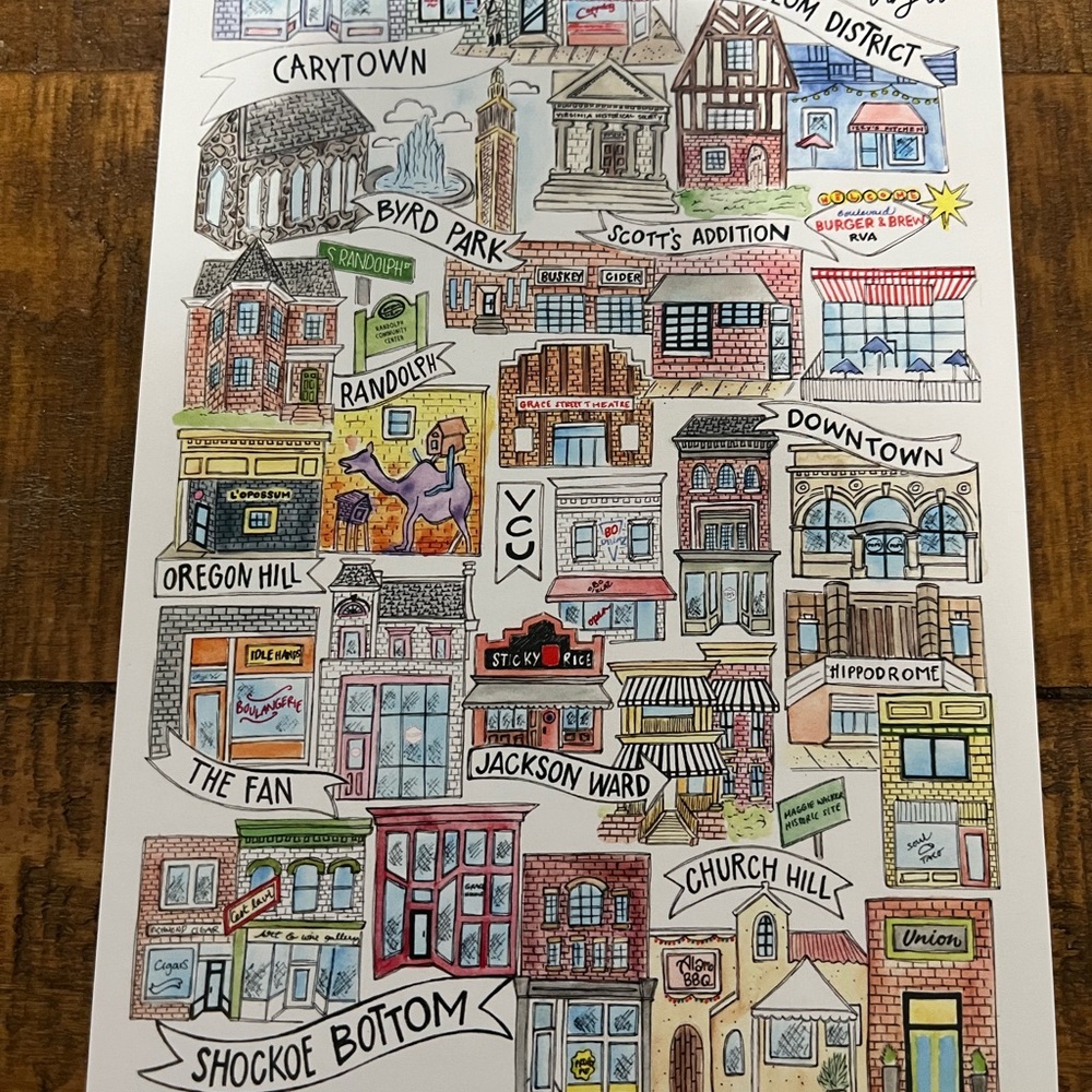 Richmond, VA Landmarks Poster - Carytown, Church Hill, The Fan, VCU and more